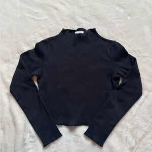 Princess Polly Black Ribbed Long Sleeve Crop Top